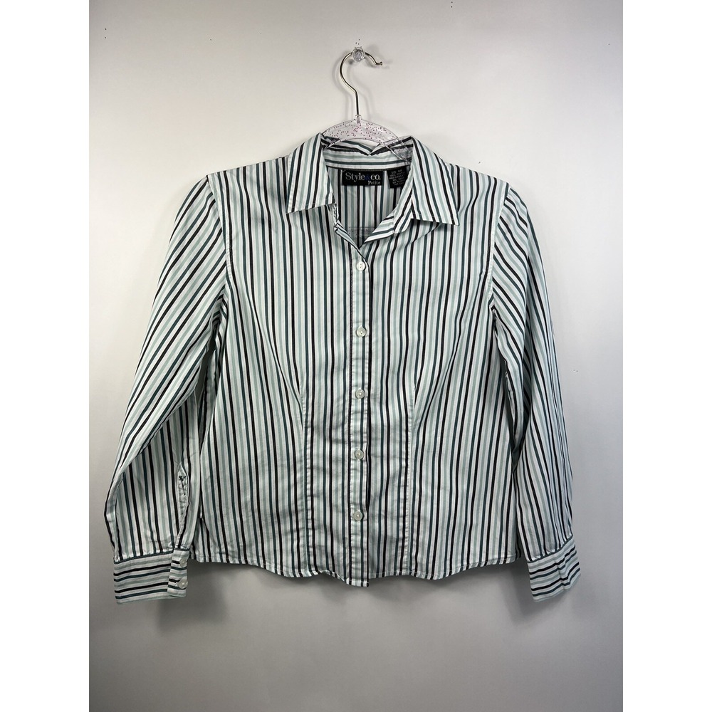 Style & Co. Top Shirt Women's Petites Size 4P‎ Multi Stripe Long Sleeve Button